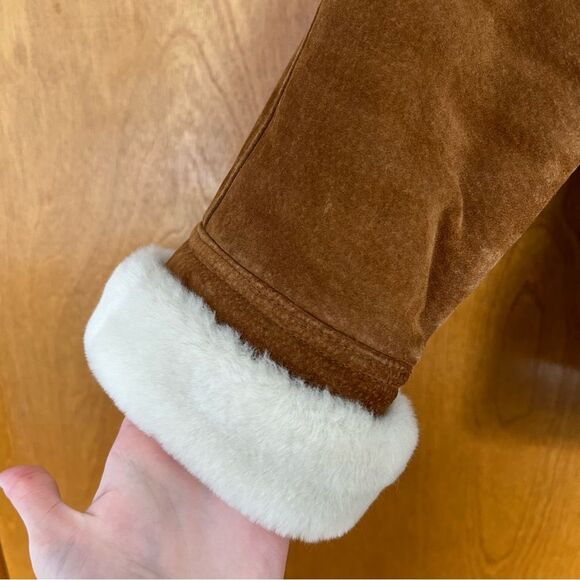 VTG Gallery Leather Suede Penny Lane Sherpa Driving Coat Size Medium - Picture 2 of 16